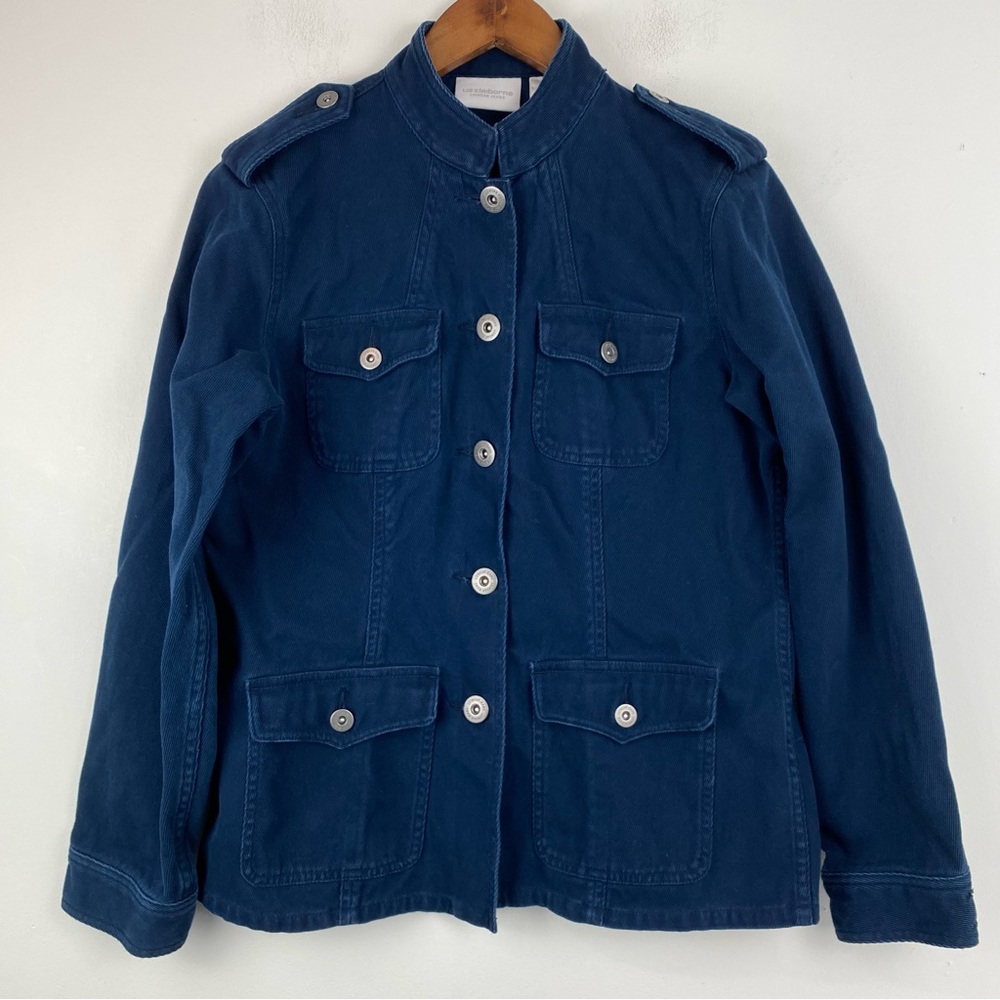 Liz Claiborne size size Medium Women’s Blue Navy Corduroy Denim Button Up Jacket